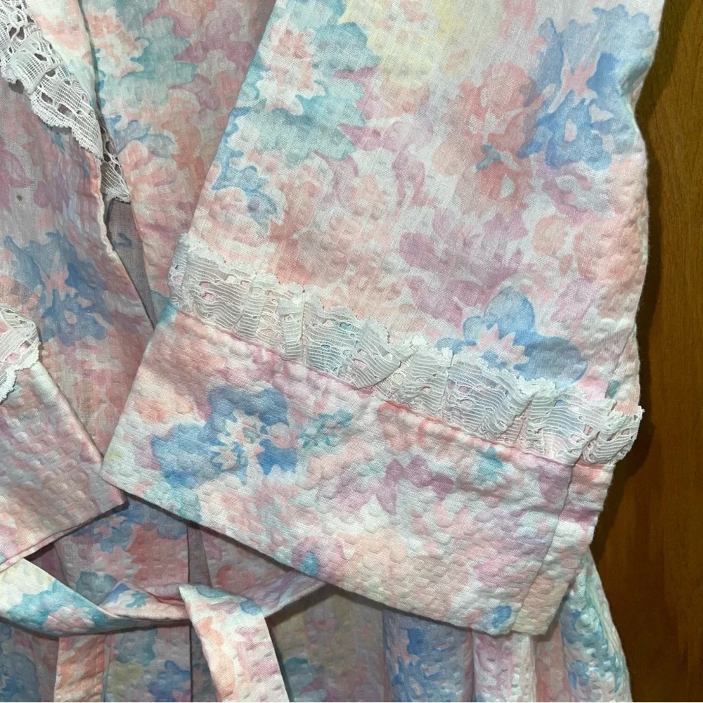 Vintage Appel Belted Pastel Floral Robe Seersucker Women’s Large Union Made USA - Picture 6 of 12
